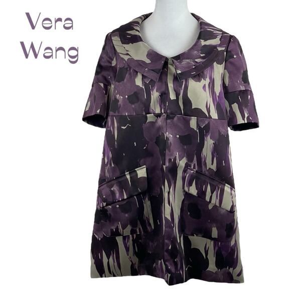 Vera Wang Purple Watercolor Print Event Glam Feminine Long Jacket NWOT Size M - Picture 1 of 12